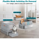 Kattenbak van Roestvrij Staal Met Deksel, Kattenbox Groot XL,Stainless Steel Cat Litter Box, Gesloten Kattentoilet Met Hoge Rand, Twee Ingangen, Schepje+Matje+Opstapje- 60x 40x39,5cm (Grijs)