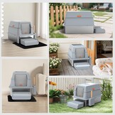 Kattenbak van Roestvrij Staal Met Deksel, Kattenbox Groot XL,Stainless Steel Cat Litter Box, Gesloten Kattentoilet Met Hoge Rand, Twee Ingangen, Schepje+Matje+Opstapje- 60x 40x39,5cm (Grijs)