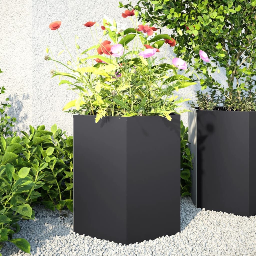 Zeshoekige Plantenbak Staal Zwart - 46x40x45 cm - 59% Korting!