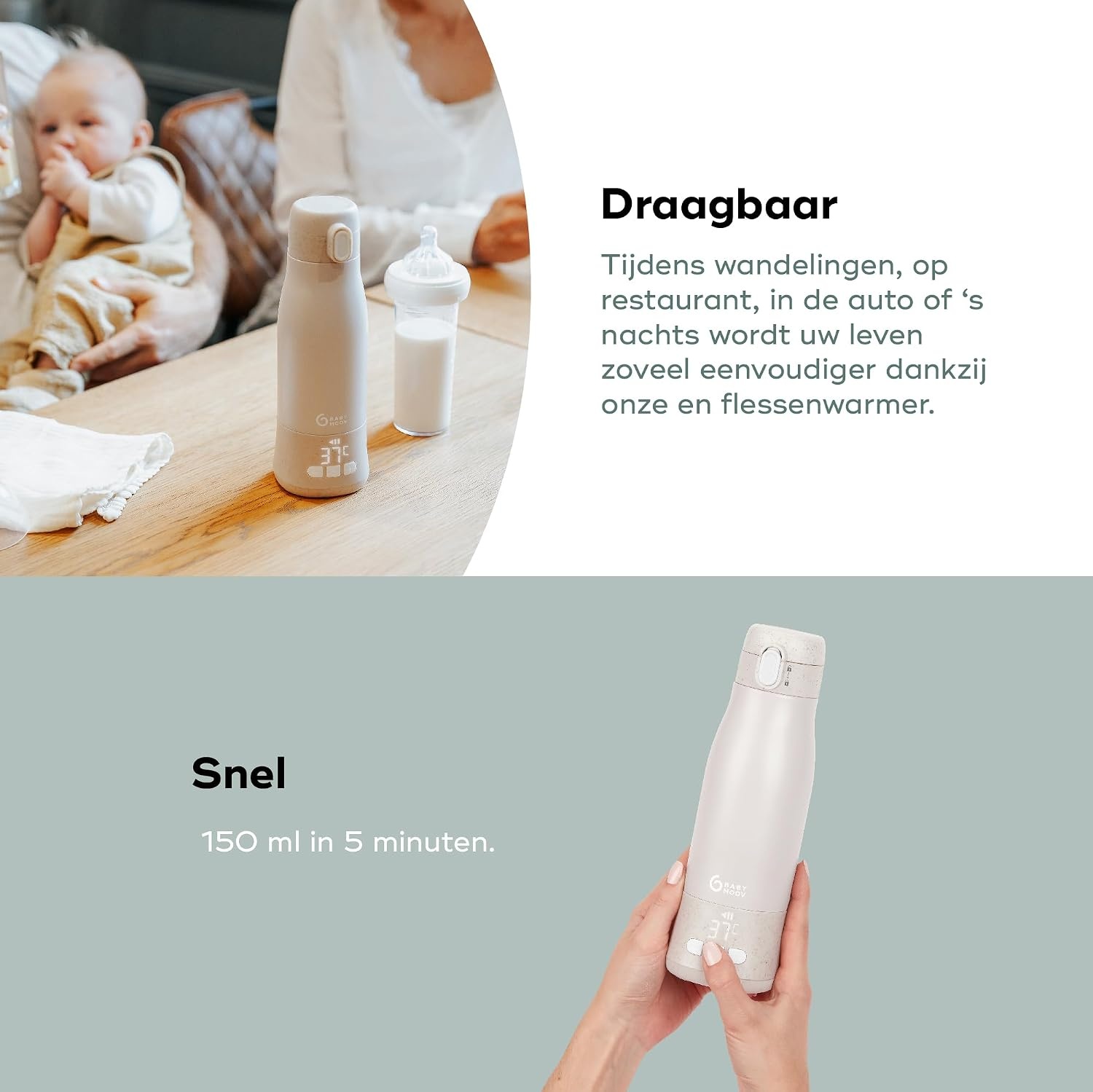 Babymoov Moov & Feed Draadloze Flessenwarmer 340 ml - Beige