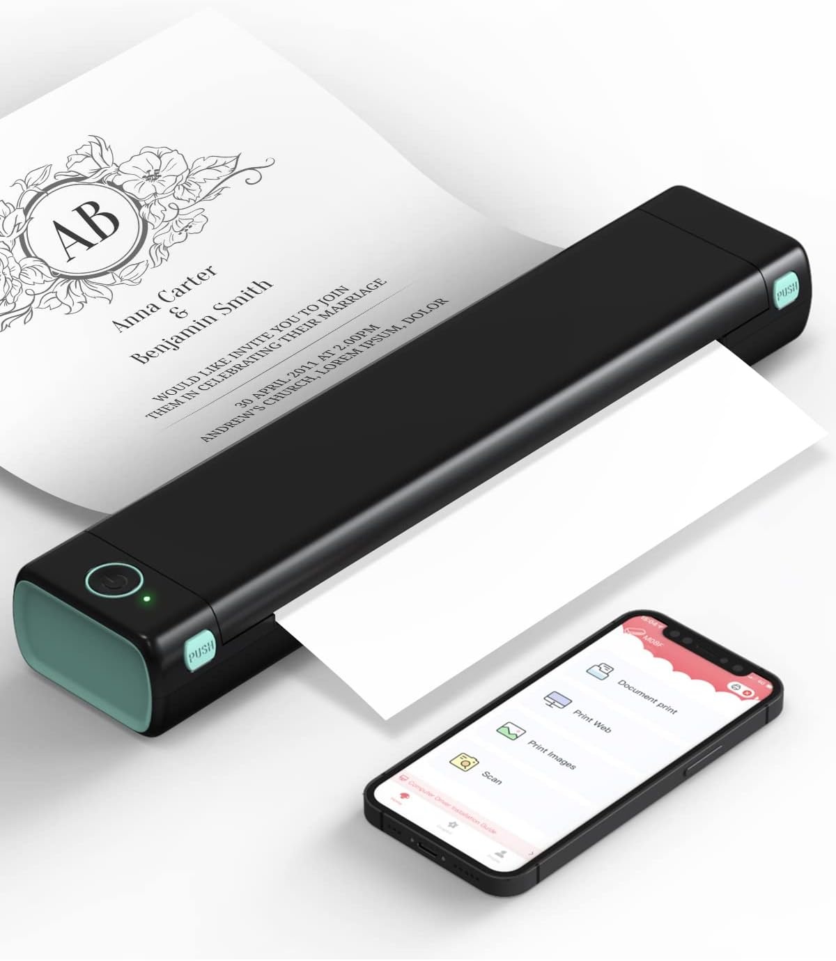 Phomemo M08F Thermal Printer - Portable Wireless A4 Mobile Printers for Home Office, Bluetooth Inkless Printer Compatible with Laptops & Smartphone,Black