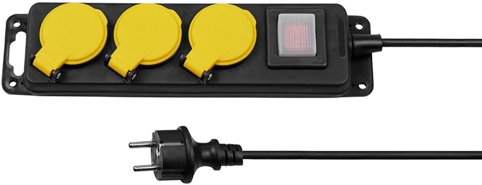 ITENSE Waterbestendige Stekkerdoos met 3 Stopcontacten - 0,85 meter - Zwart/Geel