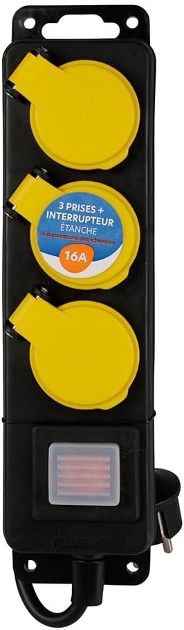 ITENSE Waterbestendige Stekkerdoos met 3 Stopcontacten - 0,85 meter - Zwart/Geel