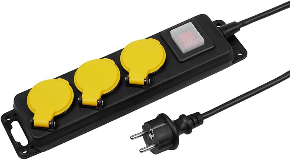 ITENSE Waterbestendige Stekkerdoos met 3 Stopcontacten - 0,85 meter - Zwart/Geel