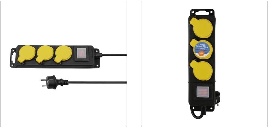 ITENSE Waterbestendige Stekkerdoos met 3 Stopcontacten - 0,85 meter - Zwart/Geel