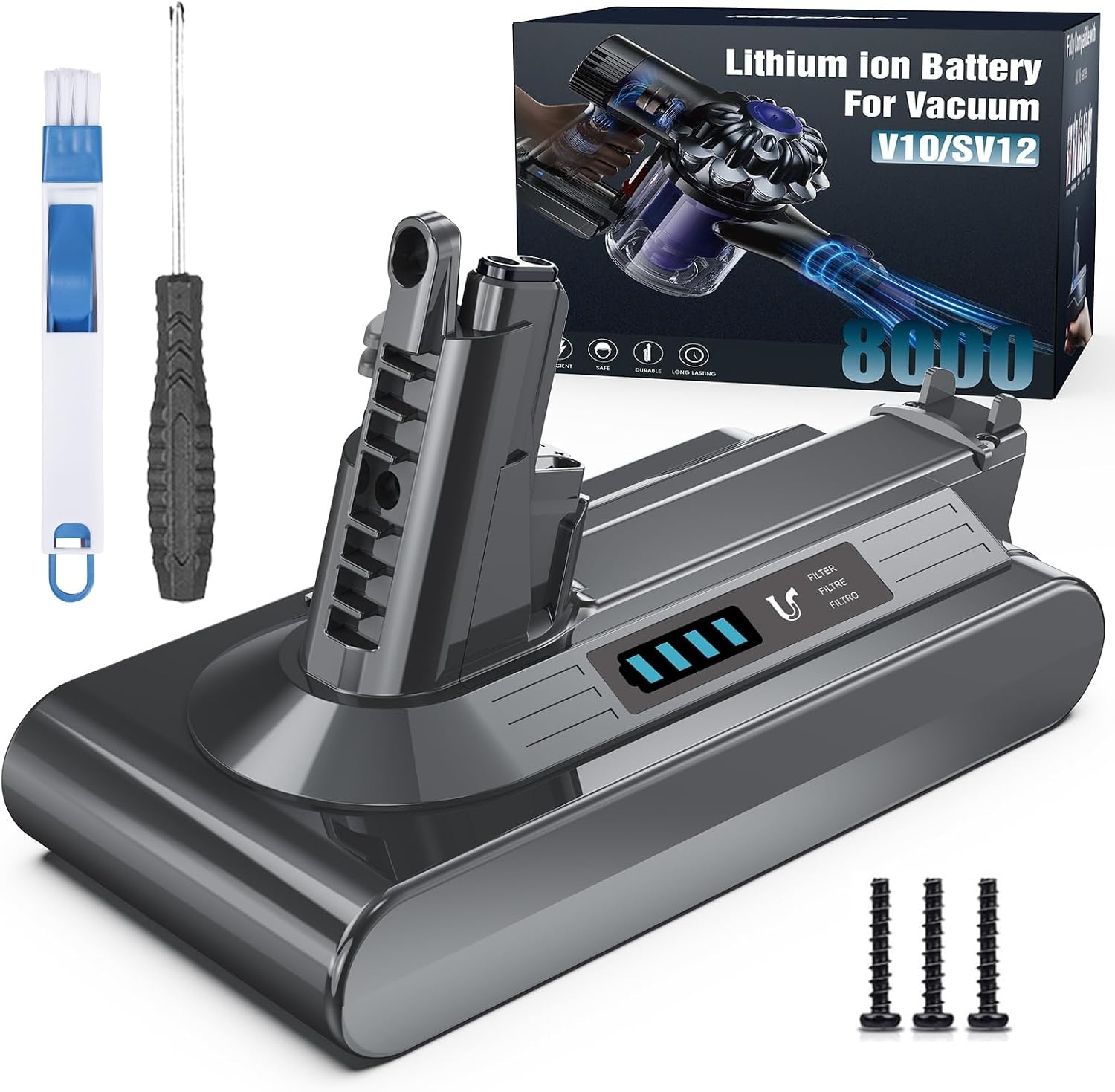 8000 mAh Battery for Dyson V10 SV12, morpilot Replacement Battery for V10 Absolute Animal Motorhead Fluffy Extra Cyclone Cordless Vacuum Cleaner, Replaces Dyson 969352-02