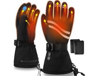 Verwarmbare handschoenen voor heren en dames, oplaadbare elektrische verwarmde handschoenen met 2600 mAh accu, 3 warmtestanden, waterdichte handwarmers, handschoenen, verwarmbaar, zwart, 2XL