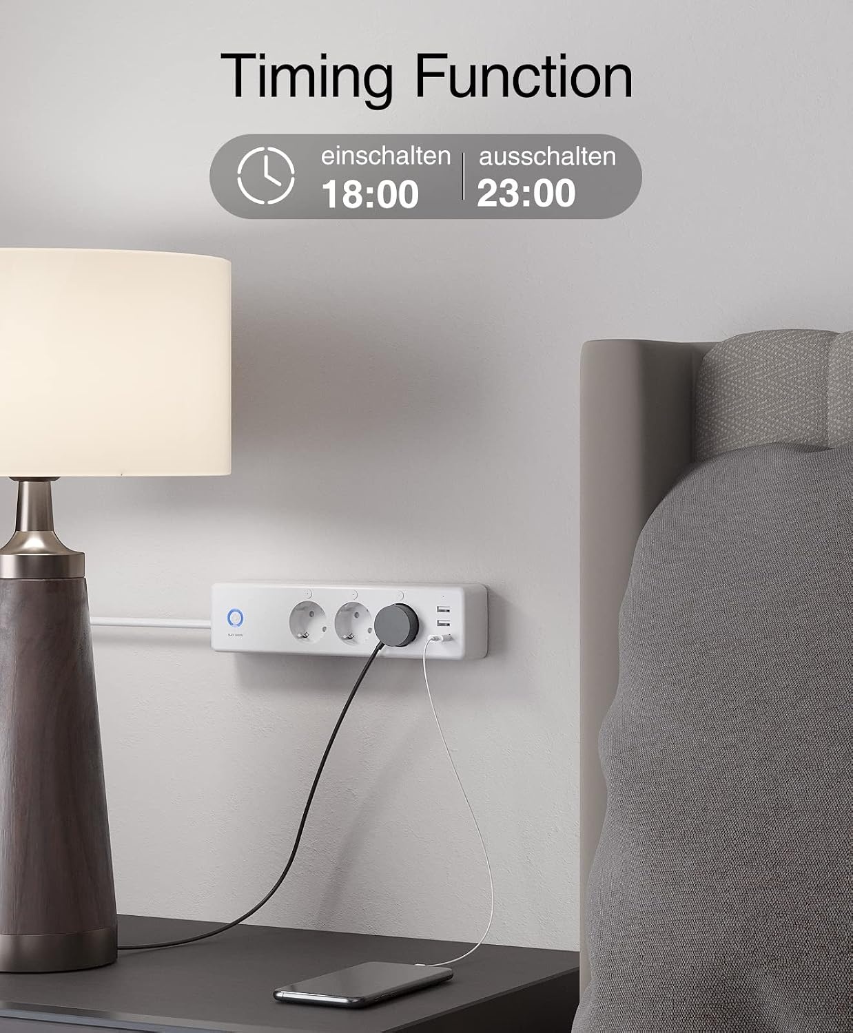 Usmart Smart WiFi Stekkerdoos met 3 Stopcontacten en 3 USB-poorten - Surge Protection - Wit/Zwart