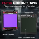 ARCCAPTAIN Grote Weergave 3.95 "x 3.6" True Color Auto Verduistering Lashelm met Licht, Zonne-aangedreven Laskap, 4 Arc Sensor Brede Schaduw 4/5-9/9-13 voor Stick MIG TIG Cut