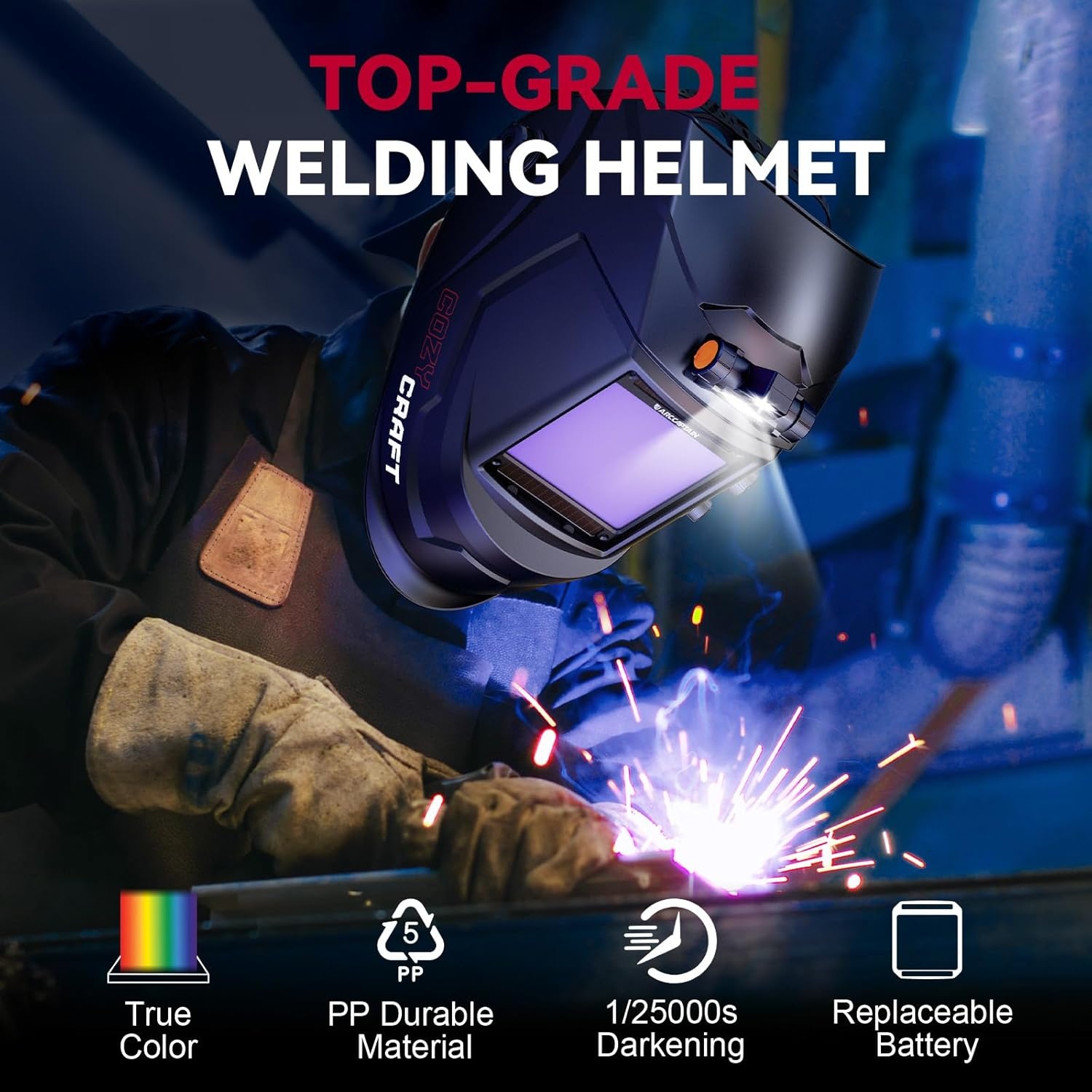 ARCCAPTAIN Grote Weergave 3.95 "x 3.6" True Color Auto Verduistering Lashelm met Licht, Zonne-aangedreven Laskap, 4 Arc Sensor Brede Schaduw 4/5-9/9-13 voor Stick MIG TIG Cut
