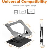 GRIFEMA Laptopstandaard - Verstelbaar & Opvouwbaar - 360° Draaibaar - Voor 11 tot 17 inch Laptops - Zwart