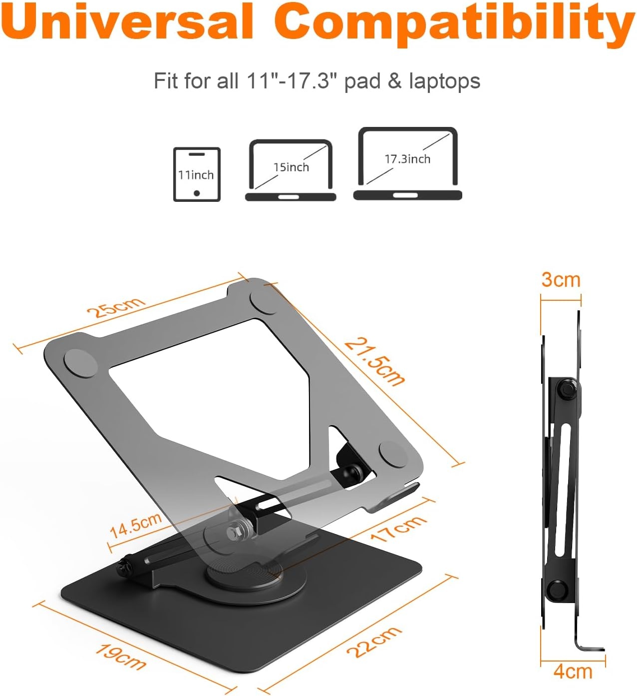GRIFEMA Laptopstandaard - Verstelbaar & Opvouwbaar - 360° Draaibaar - Voor 11 tot 17 inch Laptops - Zwart