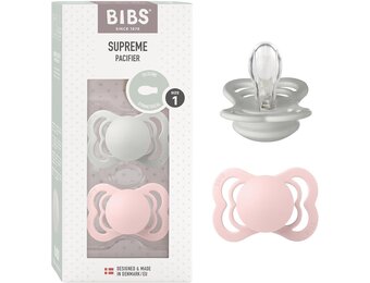 BIBS Supreme Speen verpakking van 2 stuks. BPA-vrij, Symmetrische speen. Siliconen, Maat 1 (0-6 maanden), Haze/Blossom