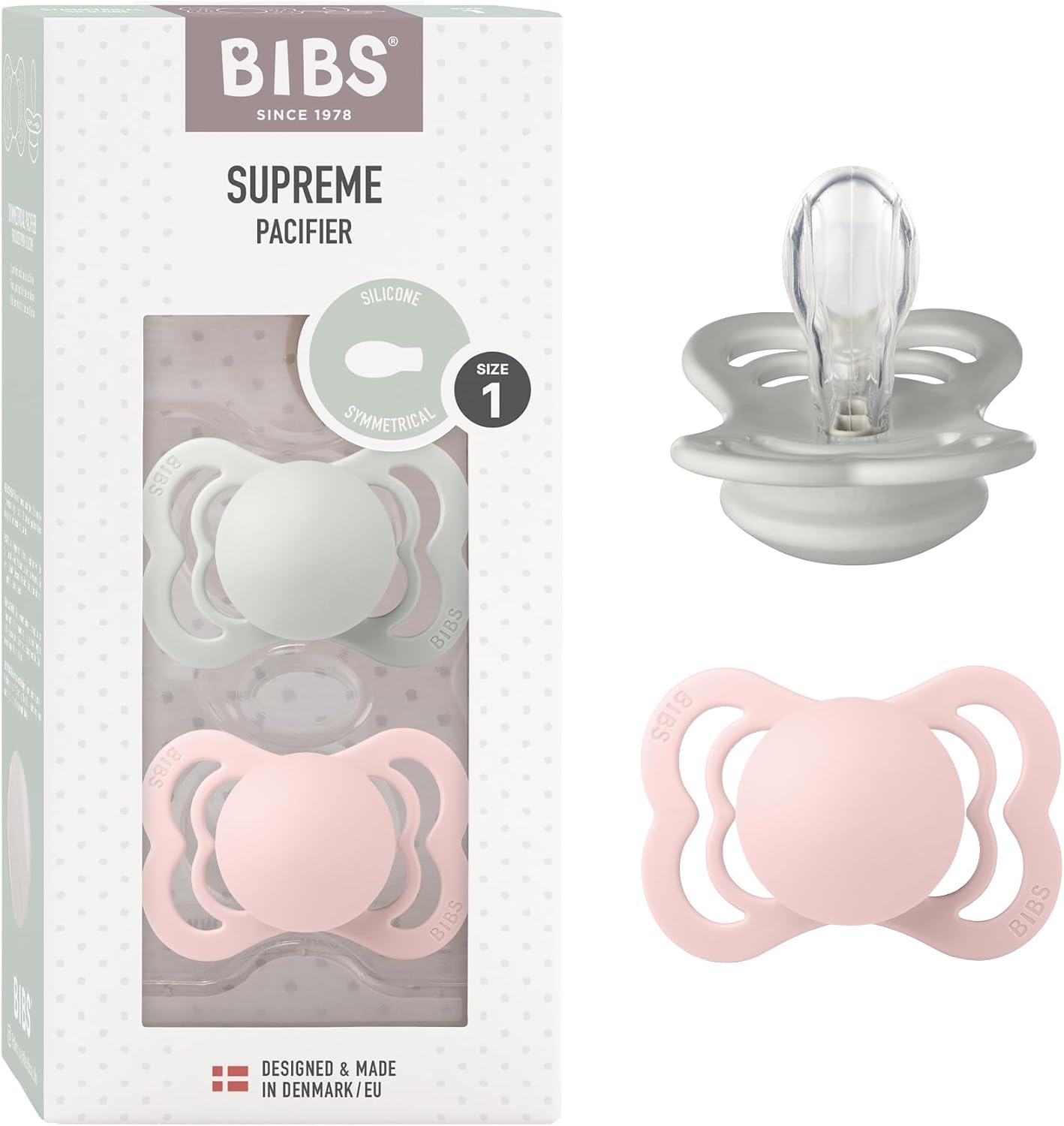 BIBS Supreme Speen 0-6m Siliconen 2-Pack Haze/Blossom - 53% Korting!