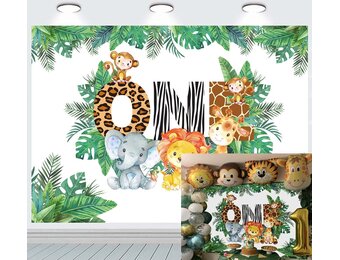 INRUI Jungle Boy 1st Birthday Party Photography Background with Cute Wild Animals Theme Child Birthday Party Backdrop (7x5FT)