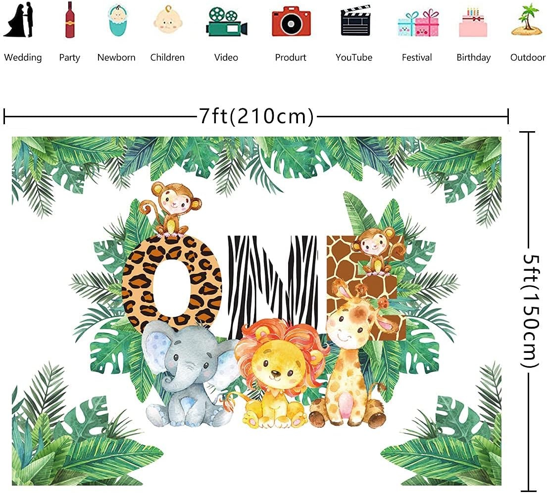 57% Korting: Jungle Dieren Fotografie Achtergrond 1e Verjaardag 210x150cm Vinyl