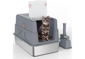 XL RVS Kattenbak met Klapdeksel & Koolstoffilter - Donkergrijs (34% Korting)