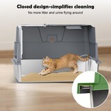 SZEE XL roestvrijstalen kattenbak met 180° klapdeksel, Kattenbak met hoge rand van roestvrij staal met deksel, Roestvrijstalen kattenbak met schepje - 58,3x37,1x37,5 cm, Donkergrijs