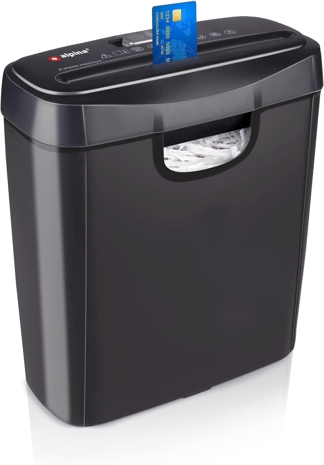 Alpina Papierversnipperaar – Papiervernietiger voor Thuis en Kantoor – Shredder Vernietigt Creditcard – Versnipper 6 A4 Vellen in 1 Keer – 10L Bak – 190W Vermogen – Stroken – Zwart