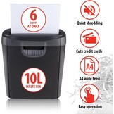Alpina Papierversnipperaar – Papiervernietiger voor Thuis en Kantoor – Shredder Vernietigt Creditcard – Versnipper 6 A4 Vellen in 1 Keer – 10L Bak – 190W Vermogen – Stroken – Zwart
