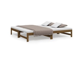 vidaXL Slaapbank uitschuifbaar grenenhout honingbruin 2x(90x190) cm