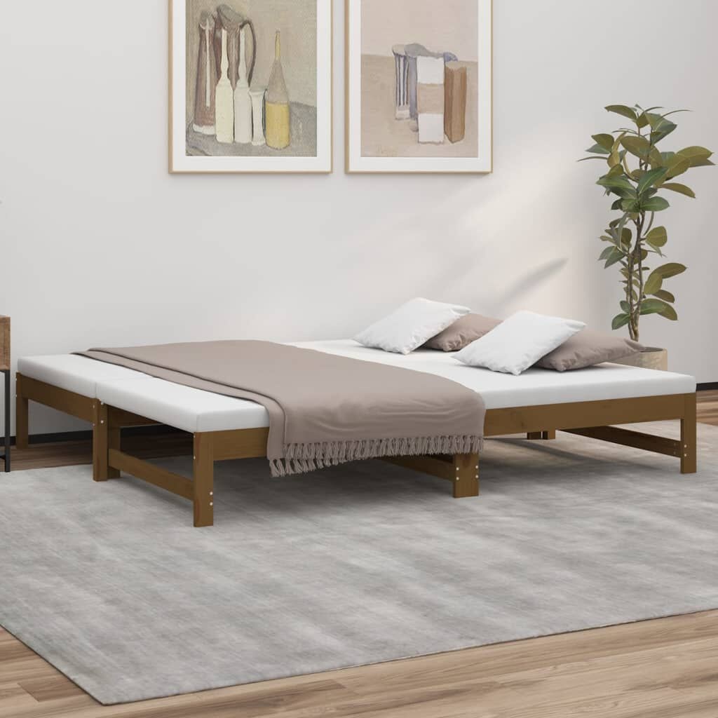 vidaXL Slaapbank uitschuifbaar grenenhout honingbruin 2x(90x190) cm