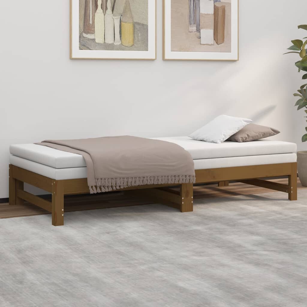 vidaXL Slaapbank uitschuifbaar grenenhout honingbruin 2x(90x190) cm