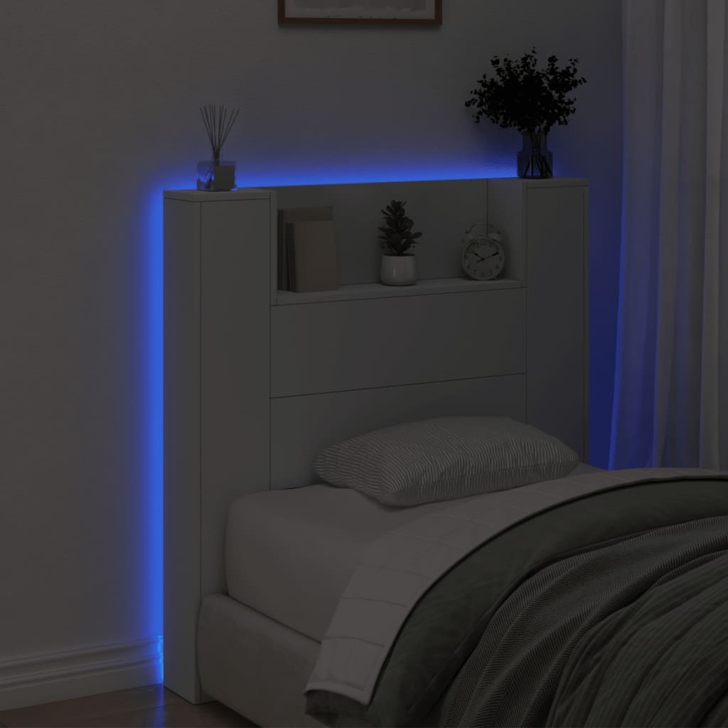 vidaXL Hoofdbordkast met LED-verlichting 100x16,5x103,5 cm wit