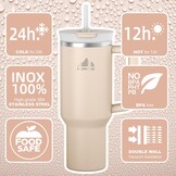 Mont-Clair Drinkbeker 1200 ml met rietje en deksel - Geïsoleerde RVS Beker - Frosted Rose Quartz