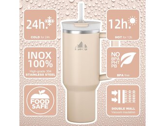 Mont-Clair Drinkbeker 1200 ml met rietje en deksel - Geïsoleerde RVS Beker - Frosted Rose Quartz