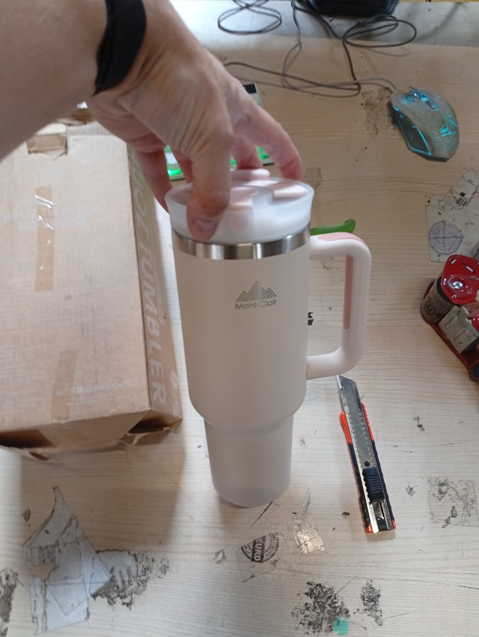 Mont-Clair Drinkbeker 1200 ml met rietje en deksel - Geïsoleerde RVS Beker - Frosted Rose Quartz