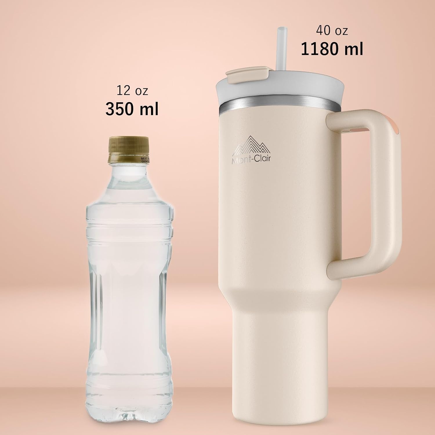 Mont-Clair Drinkbeker 1200 ml met rietje en deksel - Geïsoleerde RVS Beker - Frosted Rose Quartz