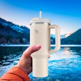 Mont-Clair Drinkbeker 1200 ml met rietje en deksel - Geïsoleerde RVS Beker - Frosted Rose Quartz