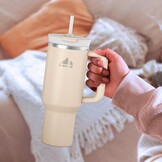 Mont-Clair Drinkbeker 1200 ml met rietje en deksel - Geïsoleerde RVS Beker - Frosted Rose Quartz