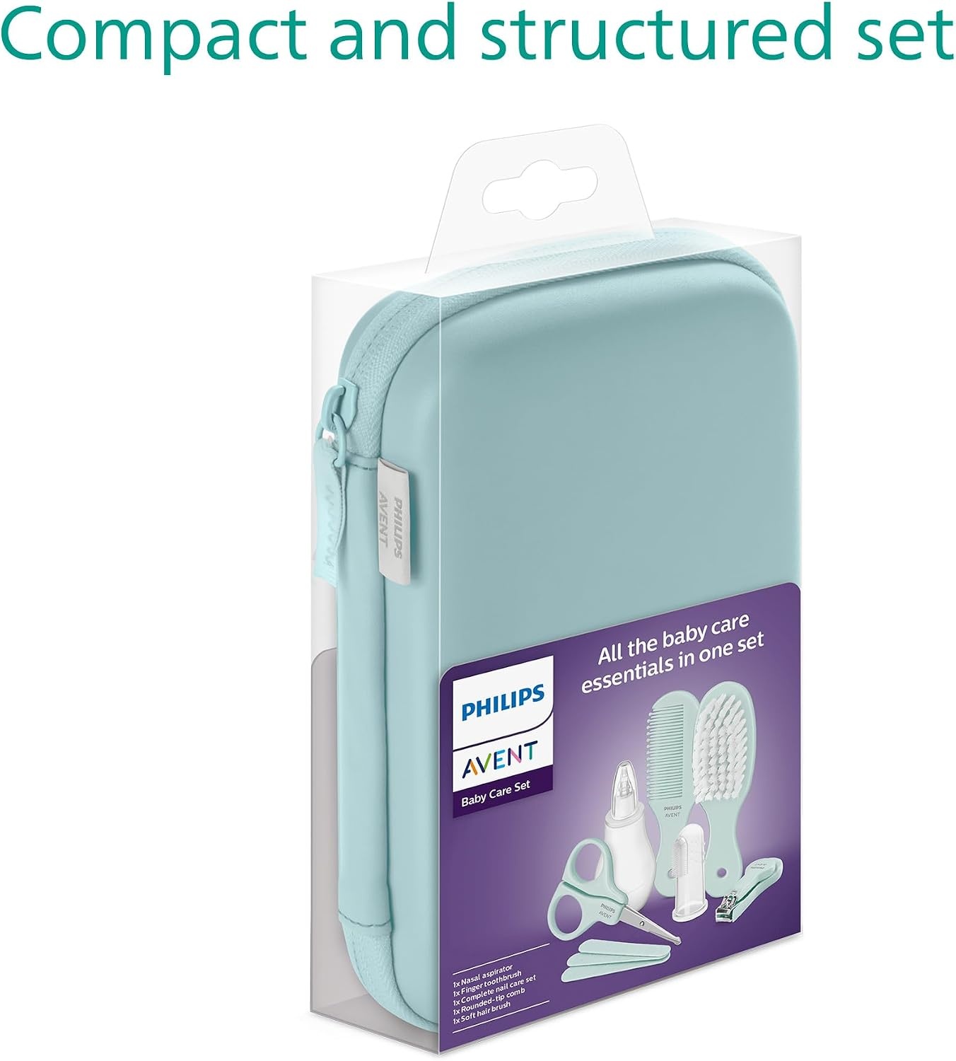 Philips Avent Baby Care Set - Essential Baby Care Set with 9 Accessories, Nail Clipper, Scissors, 3 Emery Boards, Bomb, Hairbrush, Nasal Aspirator and Finger Toothbrush (Model SCH401/00)