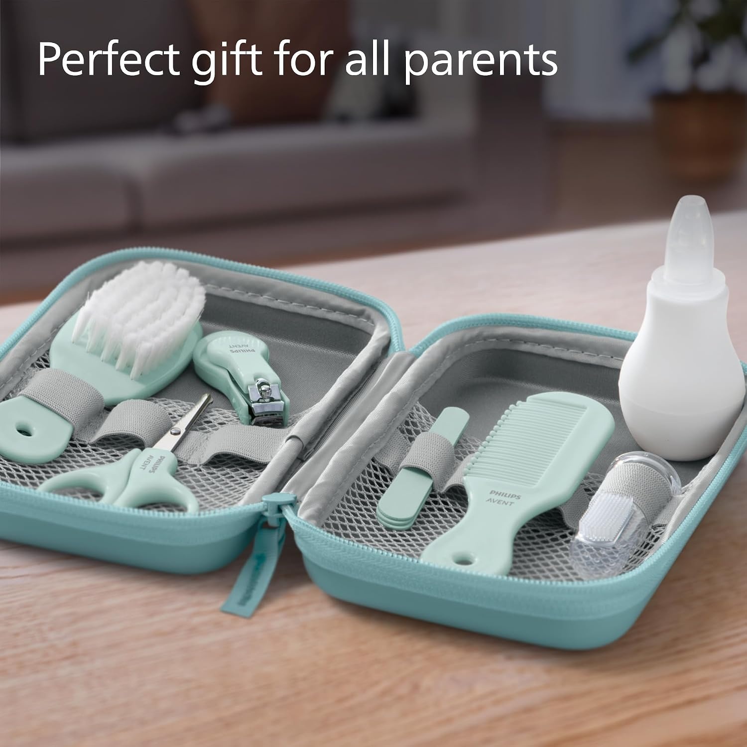Philips Avent Baby Care Set - Essential Baby Care Set with 9 Accessories, Nail Clipper, Scissors, 3 Emery Boards, Bomb, Hairbrush, Nasal Aspirator and Finger Toothbrush (Model SCH401/00)