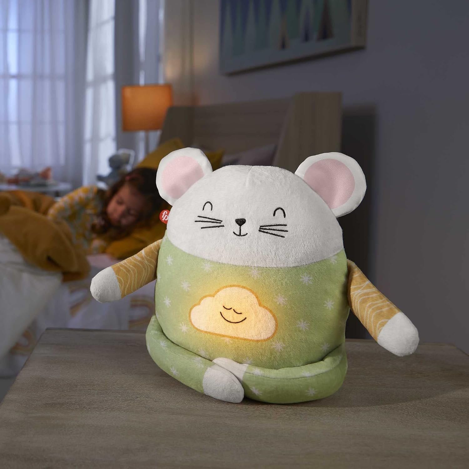 Fisher-Price - Muis meditatie en ontspanning, pluche dier met rustgevende geluiden, begeleide oefeningen voor meditatie en muziek, speelgoed voor kinderen van 2-5 jaar, HJF21