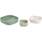 BEABA, Set van 3 stapelbare siliconen kommen, babymaaltijdset, siliconen serviesset voor kinderen, nestbaar, evolutief, ergonomisch, gezond siliconenmateriaal, duurzaam (Sage Green/Katoen/Misty Green)