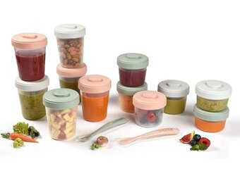 Béaba Bewaarbakjes Set met Lepels - 12-delig - Eucalyptus - 90/150/250 ml