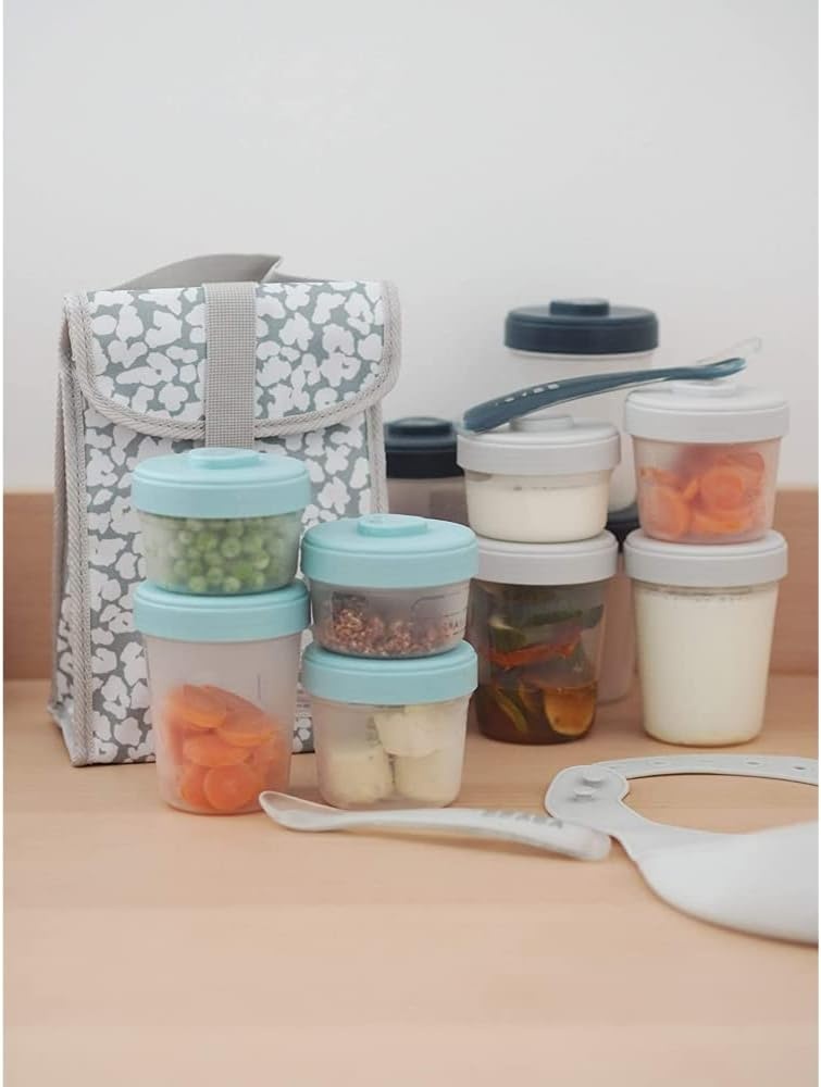 Béaba Bewaarbakjes Set met Lepels - 12-delig - Eucalyptus - 90/150/250 ml