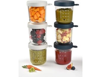 Béaba Glazen Bewaarbakjes 250 ml - Set van 6 - Blauw/Grijs