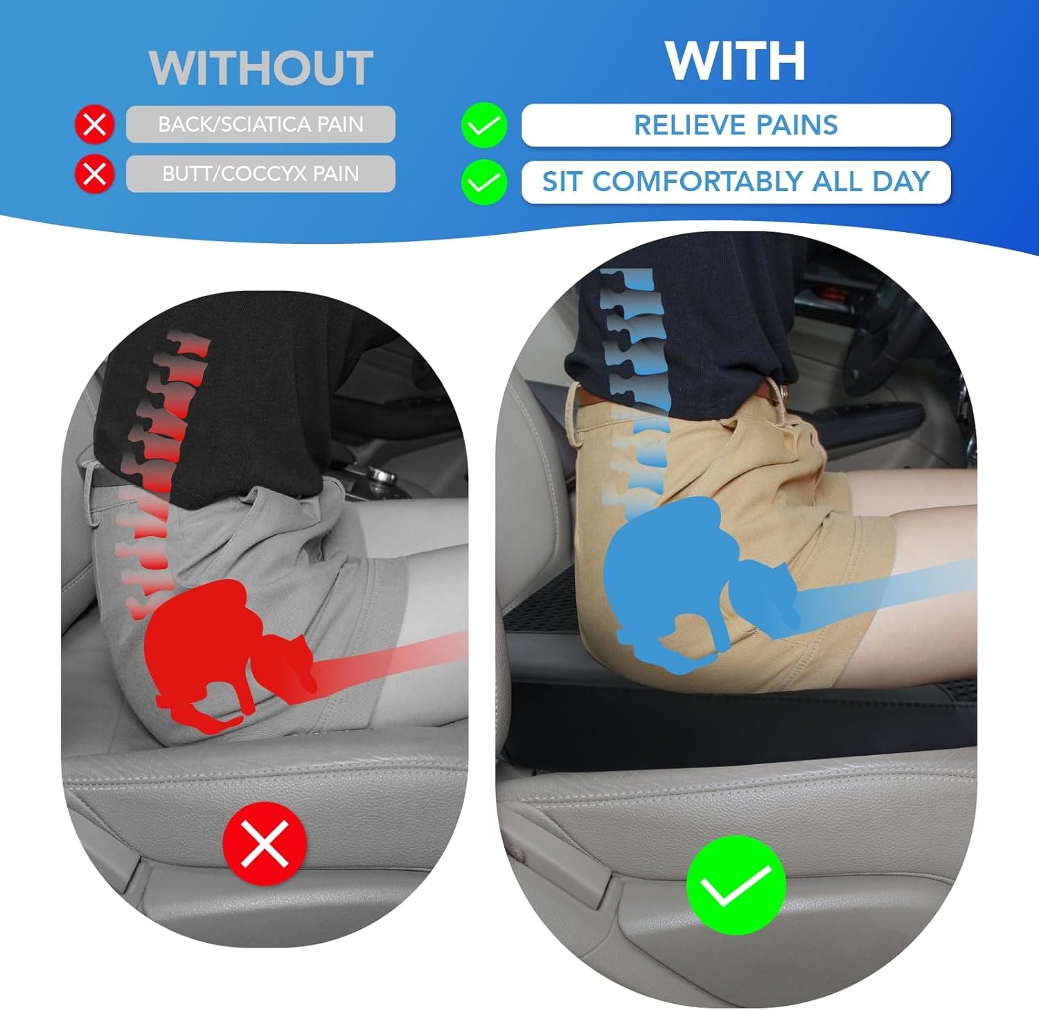 Ergonomisch Traagschuim Autostoelkussen - Ischias & Stuitpijn Verlichting - 56% Korting