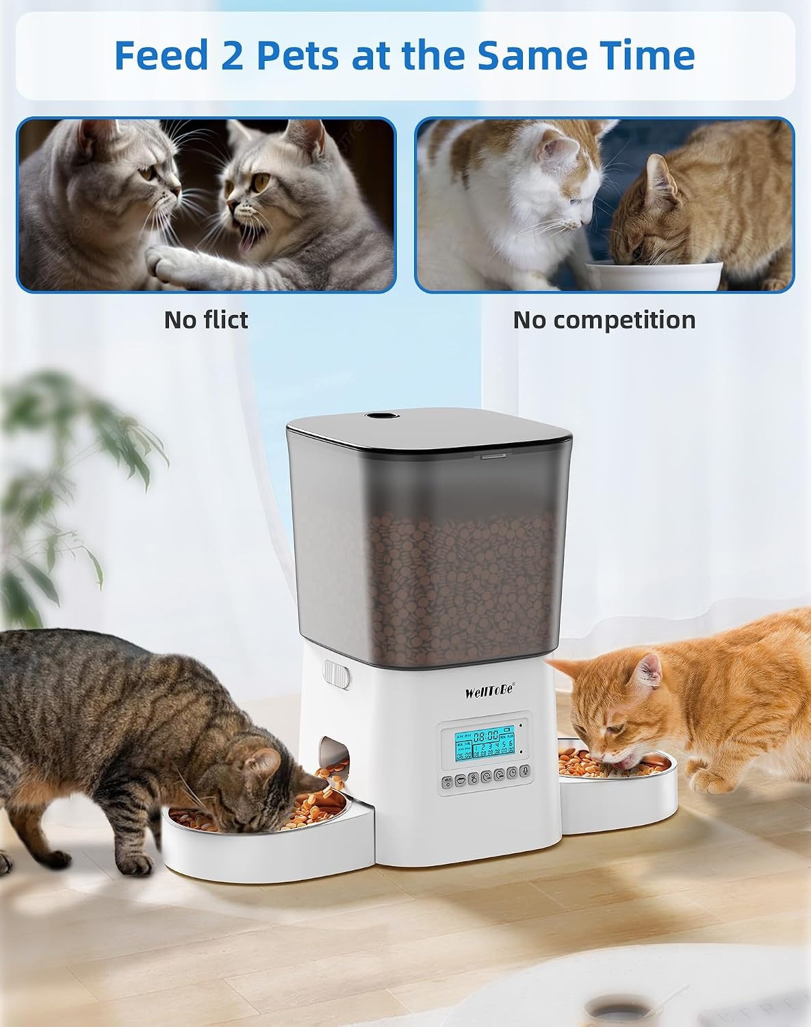 WellToBe Automatische Voerbak voor 2 Katten - 3,5 Liter - Wit