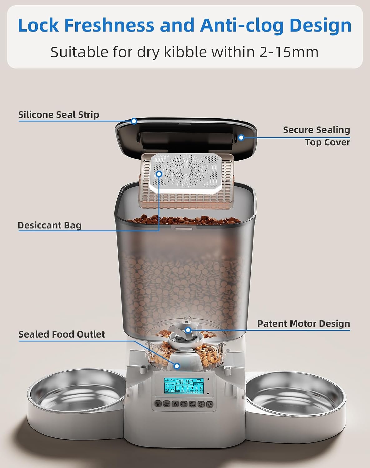 WellToBe Automatische Voerbak voor 2 Katten - 3,5 Liter - Wit