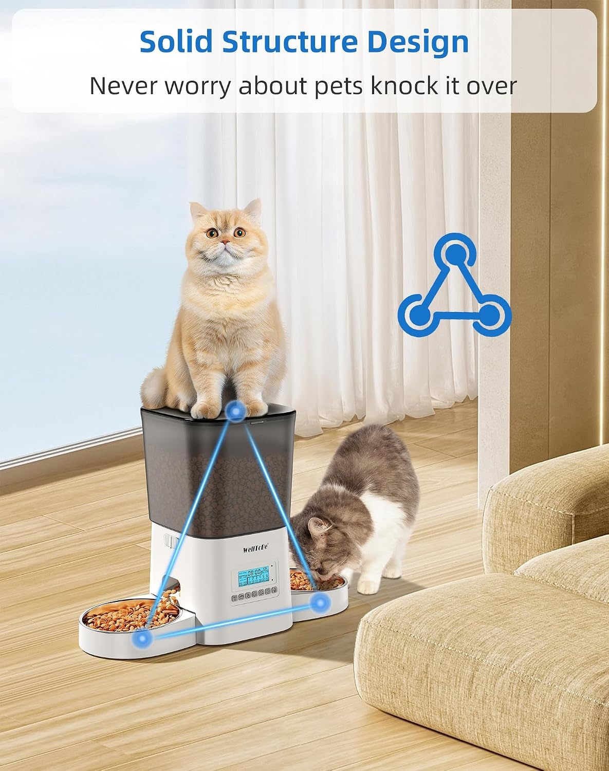 WellToBe Automatische Voerbak voor 2 Katten - 3,5 Liter - Wit