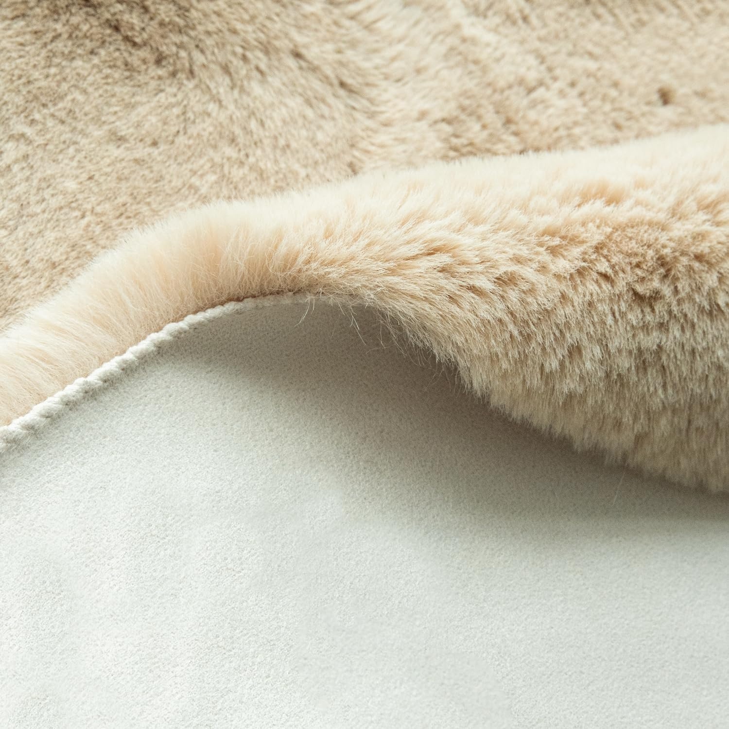 Zacht Rond Vloerkleed 120cm Beige Pluizig Imitatiebont - 60% Korting