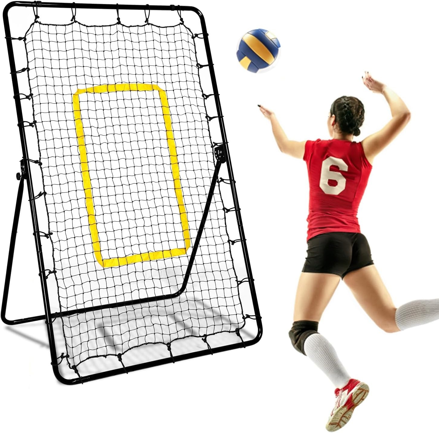 Volleybal Rebounder 210x120cm - Multicolor Trainingsnet met 5 Verstelbare Hoeken
