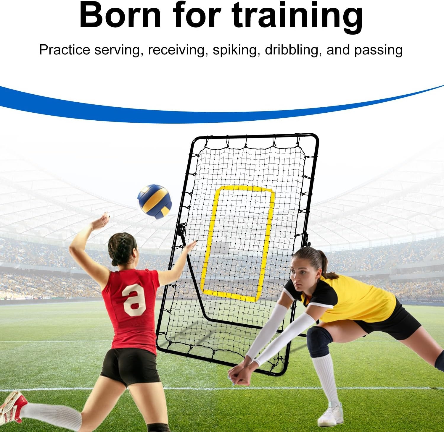 Volleybal Rebounder 210x120cm - Multicolor Trainingsnet met 5 Verstelbare Hoeken