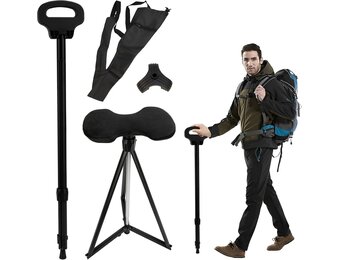 Wandelstok met uitklapbaar zitje – Opvouwbare kruk – Zwart – Hoogteverstelbaar 87-97,5 cm