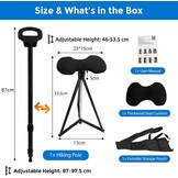 Wandelstok met uitklapbaar zitje – Opvouwbare kruk – Zwart – Hoogteverstelbaar 87-97,5 cm